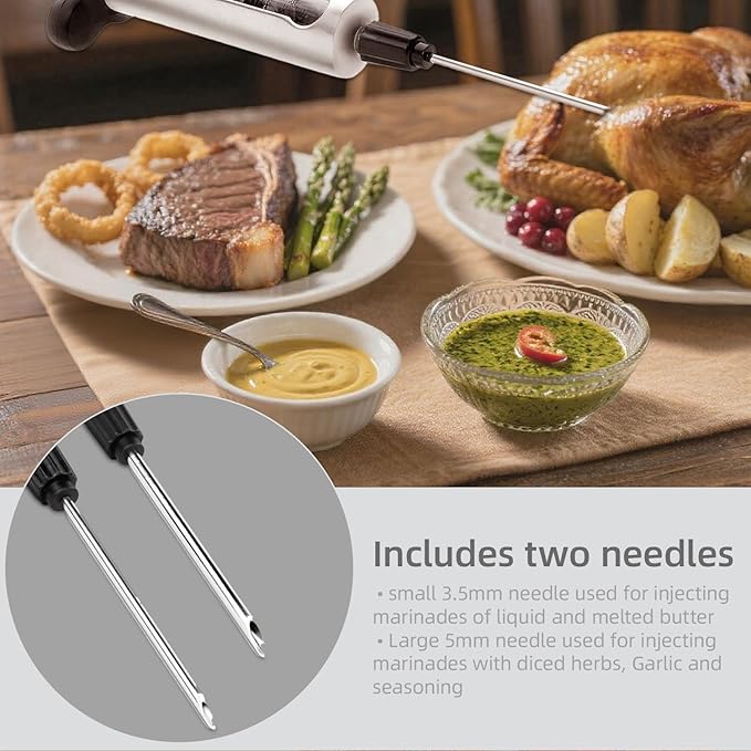 Kitchen Meat Injector, Leak-Proof Stainless Steel Flavor Marinade Syringe with 2 Different Needles and 1.5-oz Measurement Window,Perfect for Smoking, Frying, and Brining Meat for Deep Seasoning(MI-06)