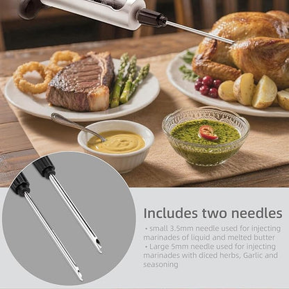 Kitchen Meat Injector, Leak-Proof Stainless Steel Flavor Marinade Syringe with 2 Different Needles and 1.5-oz Measurement Window,Perfect for Smoking, Frying, and Brining Meat for Deep Seasoning(MI-06)