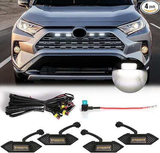 LED Grill Lights For Toyota RAV4 2019 2020 2021 2022 Front Grille Smoked Shell White Light 4 Pcs