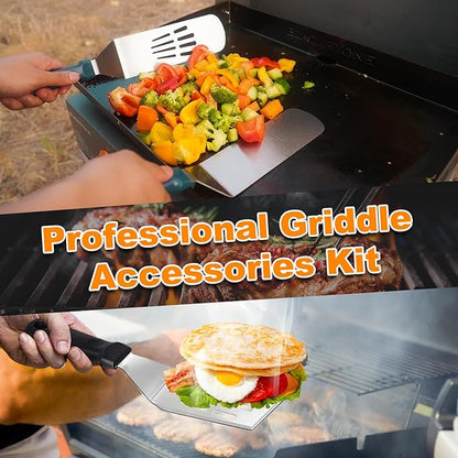 Griddle Accessories for Blackstone with Smashed Burger Press,19Pcs Griddle Accessories kit for Hibachi, Enlarged Grill Spatula, Salt and Pepper Shakers, Grill Black Tools Set