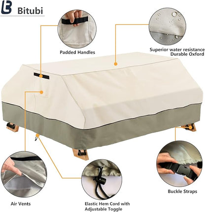 Bitubi 96 Inch Heavy Duty Waterproof Picnic Table Cover - 600D Tough Canvas Wind Dust Proof Anti-UV Outdoor Patio Table Bench Covers Winter