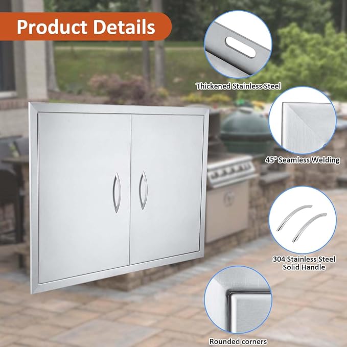 JIE JIN 30" W X 21" H Outdoor Kitchen Doors Double Doors Thickened 304 Brushed Stainless Steel BBQ Access Door BBQ Island Doors Outdoor Kitchen Accessories Door for Outdoor Kitchen BBQ Island