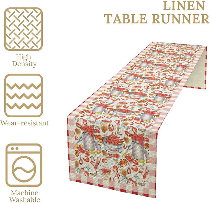 Crawfish Boil Table Runner Lobster Buffalo Plaid Check Seafood Boil Themed Buffalo Plaid Check Birthday Kitchen Dining Home Decoration 13" x 90"