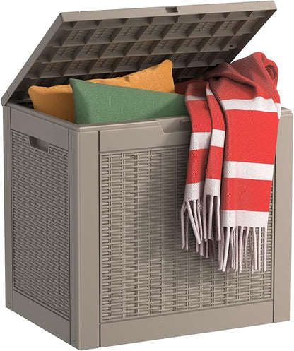 36 Gallon Waterproof Outdoor Storage Box,Deck Boxs for Outdoor and Indoor Use,Deck Storage Box for Picnic Supplies,Gardening Tools,Lockable and Easy to Install(Grey)