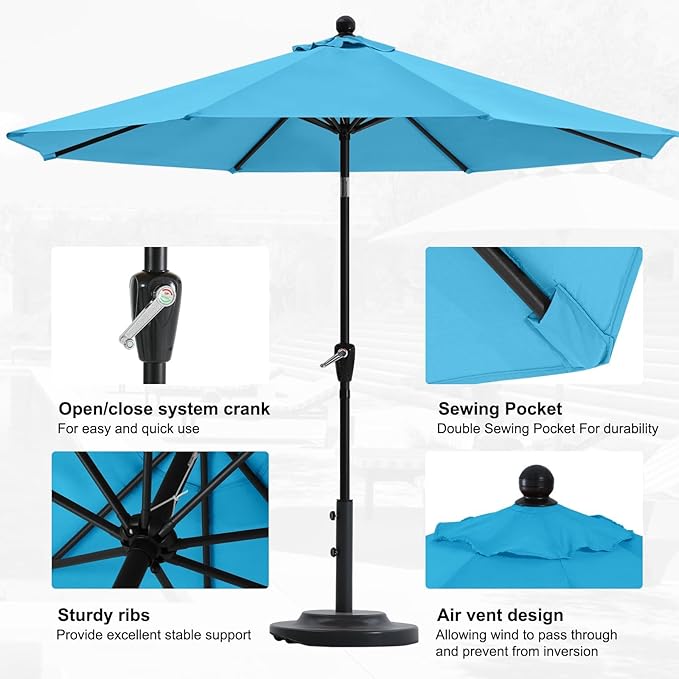ABCCANOPY 7.5FT OutdoorPatio Umbrella, UV Protection Table Umbrella w/Crank for Easy Set Up, Suitable for Garden, Lawn, Deck & Backyard (Turquoise)