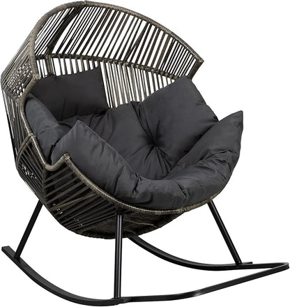 Shintenchi Wicker Egg Chair,Oversized Outdoor Indoor Rocking Chair, Large PE Rattan Rocking Chair with Cushion for Patio, Balcony, Backyard, Garden, Deep Grey