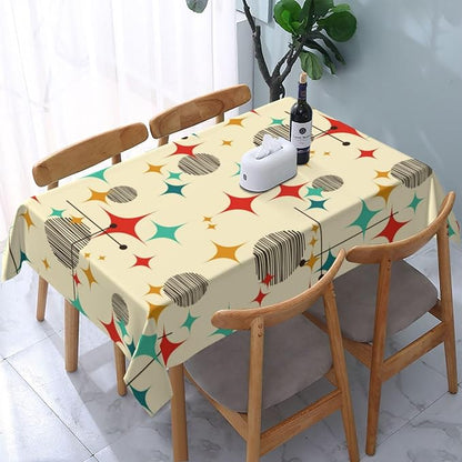 Mid Century Modern Atomic Retro Tablecloth Rectangle 54"x72" Yellow | Waterproof Table Cloth For Kitchen Dining Party Patio Picnic Wedding Outdoor Indoor Home Decor