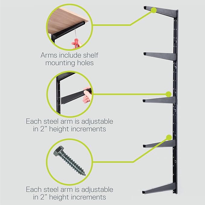 Delta Minimalistic Black Shelf Brackets Cycle, Set of 10 Fully Adjustable 12-inch Heavy Duty Shelf Brackets, Holds Up to 480 lbs, Modern Shelf Bracket for Wood Shelves