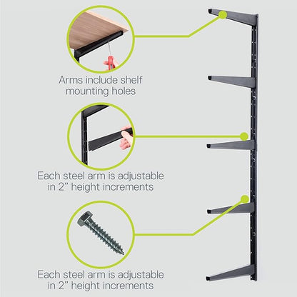 Delta Minimalistic Black Shelf Brackets Cycle, Set of 10 Fully Adjustable 12-inch Heavy Duty Shelf Brackets, Holds Up to 480 lbs, Modern Shelf Bracket for Wood Shelves
