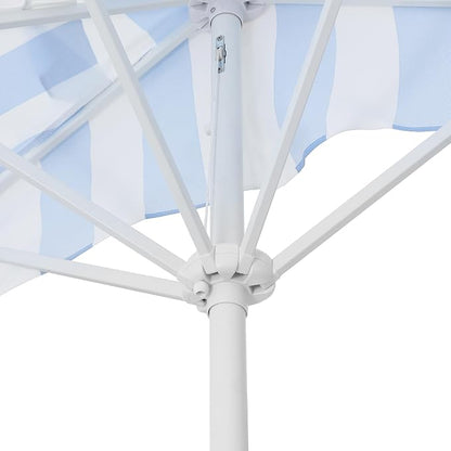 JONATHAN Y Beverly 9 ft. Striped Half Umbrella, Light Blue/White | Coastal Scalloped Fringe, Crank Lift, 30 Degree Manual Tilt, UV 50 Polyester Canopy, Aluminum Frame, Space Saving Design