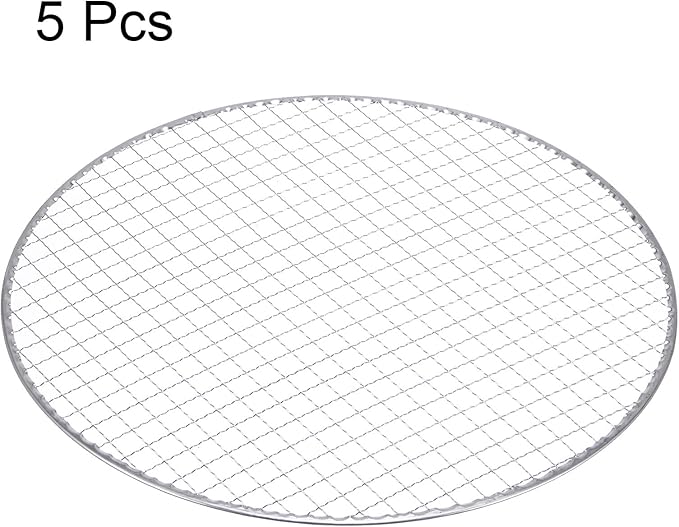HARFINGTON 5pcs Round BBQ Grill Net 13" Dia Galvanized Iron Barbecue Mesh Mat for Baking Smoking Charcoal Grilling Roasting