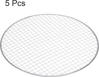 HARFINGTON 5pcs Round BBQ Grill Net 13" Dia Galvanized Iron Barbecue Mesh Mat for Baking Smoking Charcoal Grilling Roasting