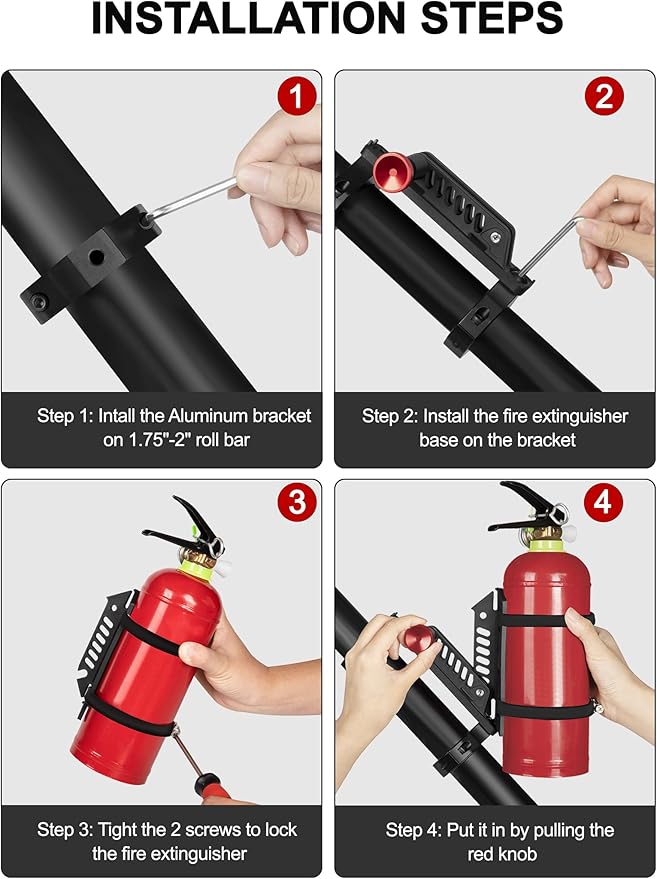 Quick Release UTV Fire Extinguisher Mount Kits, Adjustable Roll Bar Fire Extinguisher Holder Bracket Easy Install on 1.75"-2" Roll Cage, Compatible with Polaris RZR/Can Am X3/Jeep Wrangler