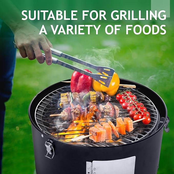 Round Charcoal Grill Portable Barbecue Grills with Thermometer, Double Layer Iron BBQ Grill for Garden Party Picnic Hiking Travel Backyard Cooking, Easy to Assemble, Asadores de Carbon (Black)