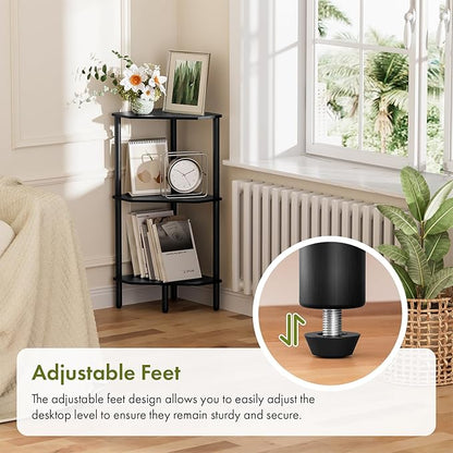 Black Corner Shelf, 3 Tier Bamboo Corner Bookshelf, Display Shelf, Corner Bathroom Shower Caddy, Toilet Paper Stand, Indoor Plant Stand Balcony, Storage Organizer Cabinet for Kitchen, Living Room