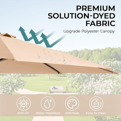 15ft Patio Umbrella with Base, 10-Year-No-Fade Large Outdoor Double-Sided Market Umbrella with UPF50+Terylene Polyester Fabric and Crank for Poolside Garden Deck Backyard Beach Pools