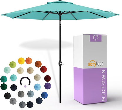 Midtown Umbrellas – The Lean 10 Ft Patio Umbrella with 10-Year-No-Fade Acrylast Acrylic Fabric, Auto-Tilt and 8 Reinforced Ribs for Deck, Pool, Garden, Hotel & Cafes – Azure Canopy, Black Pole