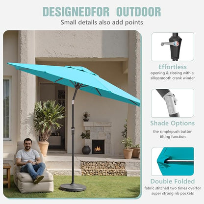 Sannwsg Patio Umbrellas, Pool Umbrella with 8 Sturdy Ribs, Outdoor Umbrella with Push Button Tilt/Crank, Deck Umbrellas, Market Umbrela Table for Backyard, Deck, Garden, Pool
