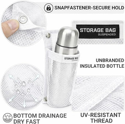 Marine Mesh Single-Pocket Boat Gear Storage Bag, Black Large Fabric Boat Cup Holder, Screw Snap Mount (White, Small)