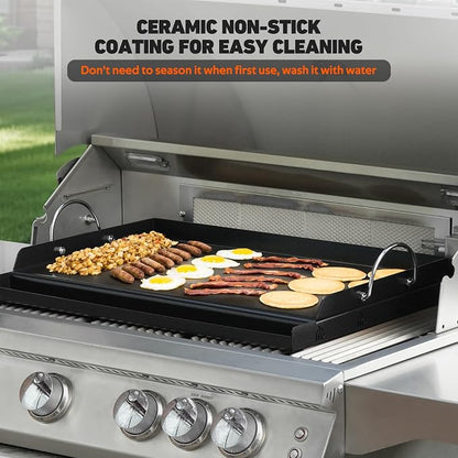 onlyfire Universal BBQ Griddle with Handles for Most Grills, 18" x 12.5" | Ceramic Coated Non-stick Flat Top Griddle for Outdoor Cooking