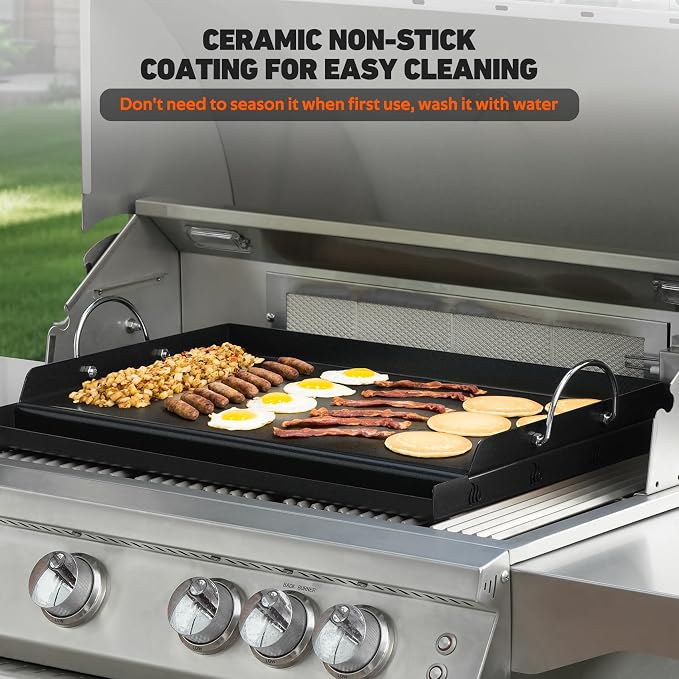 onlyfire Universal BBQ Griddle with Handles for Most Grills, 23" x 16" | Ceramic Coated Non-stick Flat Top Griddle for Outdoor Cooking