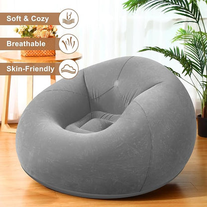 Realspring 6 9 12 Pcs Inflatable Bean Bag Chairs for Adults with Electric Air Pump, Blow up Couch Folding Portable Inflatable Couch Lazy Sofa for Outdoor Movie Night Camping(Grey,9 Pcs)