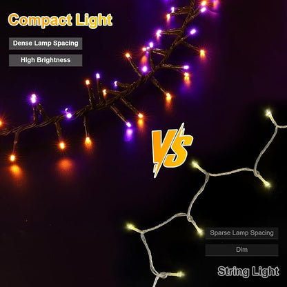 Purple Orange Halloween String Lights Outdoor, 46FT 500LED Twinkle Fairy Lights, 16 Modes Plug in Waterproof Cluster Lights for Bedroom Indoor Outdoor Halloween Decorations