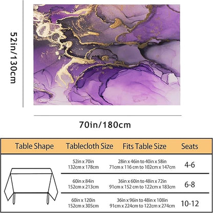 Purple Ink Gold Powder Decorative Rectangle Tablecloth Ripple Textures Color Blending Creative Art Polyester Table Cloths Kitchen Table Cover for Dining BBQ Picnic Coffee Table 52 x 70 Inch 4-6 Seats
