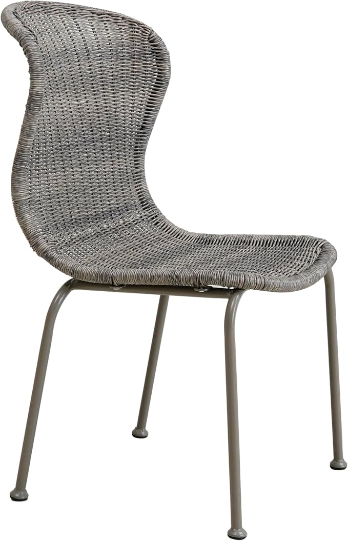 Christopher Knight Home Kixi Set of 2 Dining Chairs, Faux Rattan Outdoor Accent Seating with Iron Frame, Armless Design for Patio, Poolside/Garden, Grey