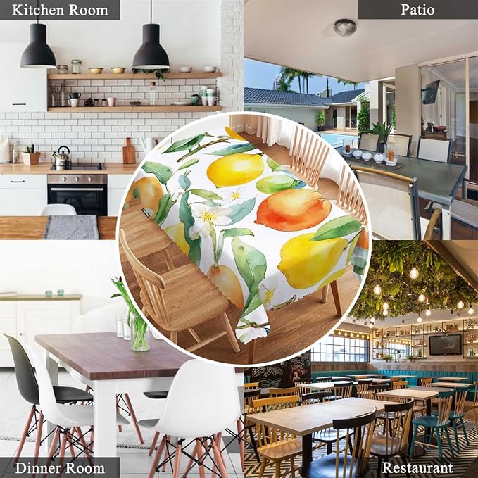 Swono Lemon 52"X70" Oblong Table Cloth Summer Fruit Orange Lemon Wrinkle Free Table Cover Farmhouse Tablecloth for Home Restaurant Picnic Indoor Outdoor Dining