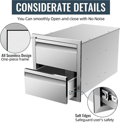 Outdoor Kitchen Drawer 14 x 15 x 23 inch Flush Mount BBQ Layer Drawer, Durable Stainless Steel Kitchen Drawer Outdoor Kitchen Access Drawer for BBQ Island Patio