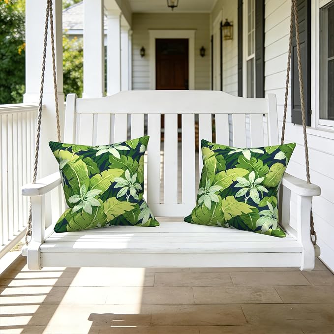 LVTXIII Outdoor Pillow Covers 20x20 Inch, 2 Pack Large Square Throw Pillow Cases, Fade-Resistant Cushion Covers for Patio Furniture Sofa, Garden Porch, Jungle Leaves