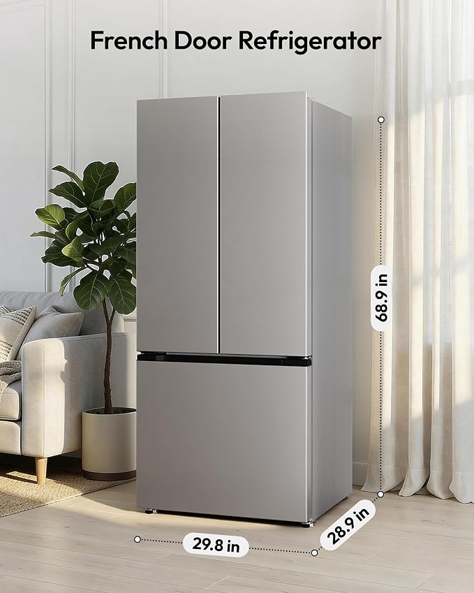 18 Cu.Ft. French Door Refrigerator with Ice Maker, Refrigerator with Freezer Drawer, Frost-Free, UL Certified, French Door Fridge with 3 Smart Cooling Modes