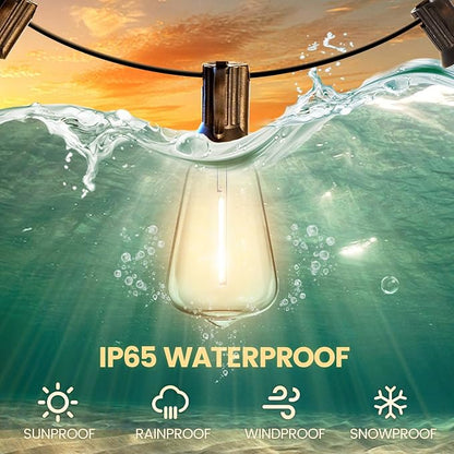 50FT Outdoor String Lights with Remote & Dimmer, Waterproof Patio Lights Commercial Grade ST38 LED - Shatterproof Edison Bulbs, Vintage Hanging Lighting for Backyard Garden Party