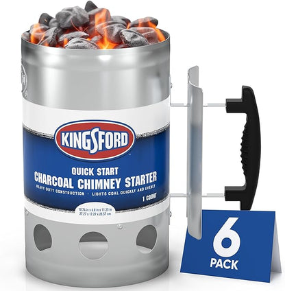 Kingsford Heavy Duty Deluxe Charcoal Chimney Starter, Large Capacity, Heat Shield, Stay-Cool Handle, Vented Airflow Design, BBQ Fire Starter, 6 Pack
