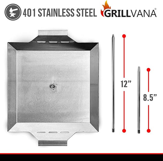 Stainless Steel Vertical Skewer for Tacos Al Pastor, Shawarma, Kebabs- BBQ Grilling Accessory w/ 2 removable spikes (8.5” and 12”)- Use on Charcoal Grills or Stove- Handles, No Drip Plate