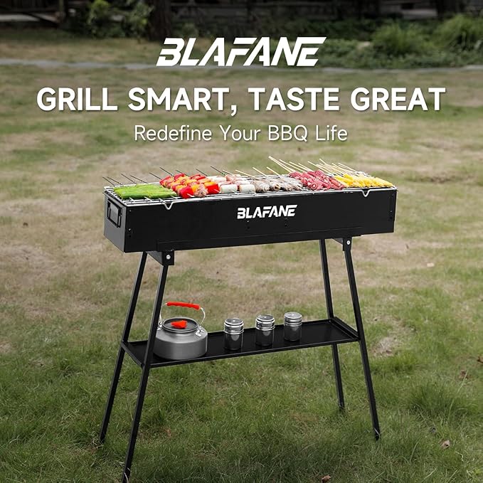Charcoal Grill, Alloy Steel BBQ Barbecue Outdoor Grilling with Durable Support Frame and Dual Adjustable Vents for Tailgate Patio Beach Backyard(31.6x7.1x5.1 inch), Black