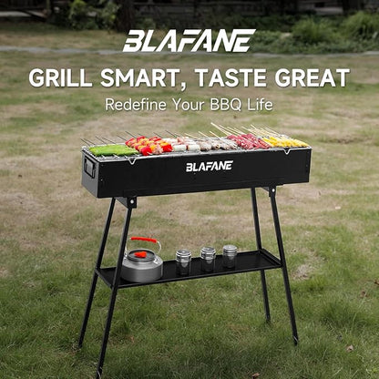 Charcoal Grill, Alloy Steel BBQ Barbecue Outdoor Grilling with Durable Support Frame and Dual Adjustable Vents for Tailgate Patio Beach Backyard(31.6x7.1x5.1 inch), Black