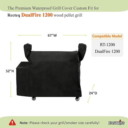 Grill Cover for Recteq DualFire 1200 & Rec Tec 1200 Wood Pellet Grill - Heavy Duty Waterproof Fade Resistant Pellet Grill Cover with Locking Drawstring for Rectec Dual Fire 1200 Grill Accessories