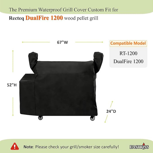 Grill Cover for Recteq DualFire 1200 & Rec Tec 1200 Wood Pellet Grill - Heavy Duty Waterproof Fade Resistant Pellet Grill Cover with Locking Drawstring for Rectec Dual Fire 1200 Grill Accessories