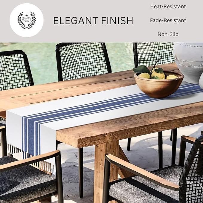 Table Runner 100% Cotton 14x72 Inch - Soft Durable Washable, for Parties Holidays Weddings Kitchen and Everyday Use - 72 Inches Long Farmhouse Rustic Table Runner Blue