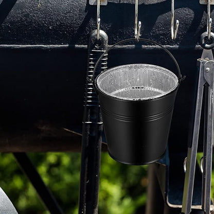 Patelai Drip Grease Bucket Can with 12 Pieces Disposable Foil Pads Grills Bucket Pads Wood Pellet Grills Replacement for Camp Wood Pellet Grill BBQ Accessories (Black)