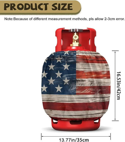 American Flag Propane Tank Cover 20lb, Outdoor Heavy Duty Waterproof Windproof Gas Tank Cylinder Cover with Elastic Brand Fits Standard 20lb Cylinder
