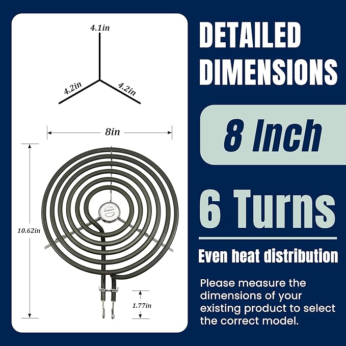 WB30M2 Range 8" Large Surface Burner Element Coil Replacement Fit for G.E 6 Turns Electric Stove Range Burner by AMI PARTS