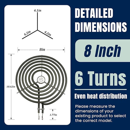WB30M2 Range 8" Large Surface Burner Element Coil Replacement Fit for G.E 6 Turns Electric Stove Range Burner by AMI PARTS