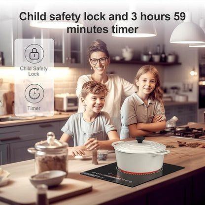 1800W Electric Cooktop Single Burner, 110V Electric Stove with LED Touch Control, 10 Power Levels, Child Safety Lock, Timer & Overheat Protection.