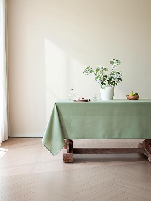 Sage Green Linen Table Cloths for 6 Foot Rectangle Tables Farmhouse Neutral Tablecloth Rectangular Kitchen Decoration Dining Table Cover Washable Water Resistant 60x102