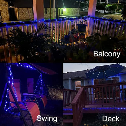 QITONG Blue Solar Rope Lights, 66ft 200 LED String Lights Outdoor, Fairy Lights in Clear Thin Tube with 8 Modes
