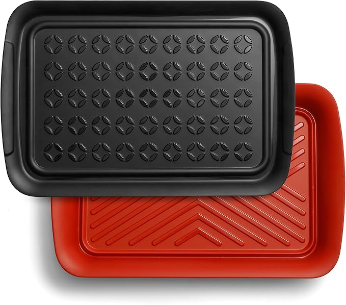 TP Deep Grilling Prep and Serve Trays, 18" x 12", Set of 2, Black&Red | Melamine BBQ Trays, Serving Platters for Meats, Raw and Cooked Food Separation, Lightweight, Break-resistant