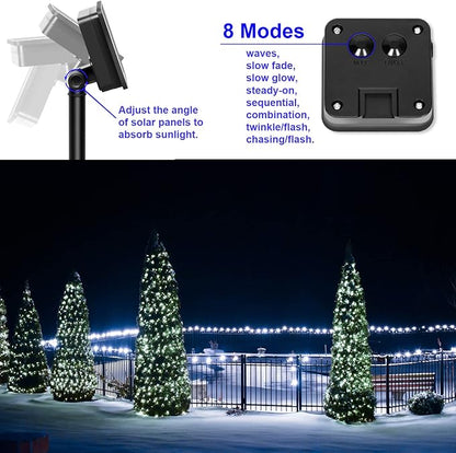 Solar Fairy String Lights for Outside, Outdoor Waterproof, Cool White 2Pack Total 200LED 66Ft 8 Modes Mini Mini Small Solar Powered Lights for Christmas, Garden, Patio, Fence, Balcony